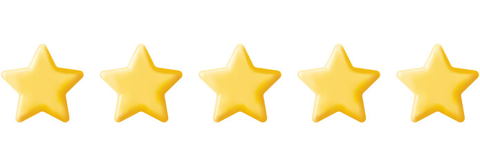 3D Glossy Yellow Five Stars Rating.