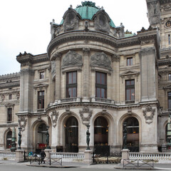 Fototapeta na wymiar Exterior view of Academie Nationale de Musique (Grand Opera), one of the most famous landmarks in Paris