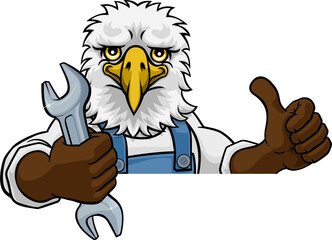 Eagle Plumber Or Mechanic Holding Spanner
