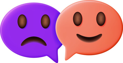 3D Happy and Sad Emoticon on Speech Bubble