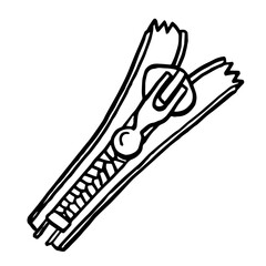 Zipper line icon. Freehand outline zipper. Black ink hand drawn object, doodle, cartoon.