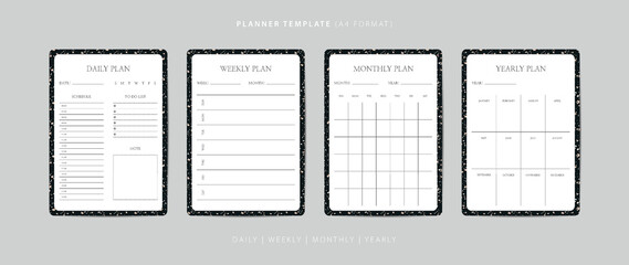 Set of daily, weekly, monthly, and yearly planner minimalist template with terrazzo pattern