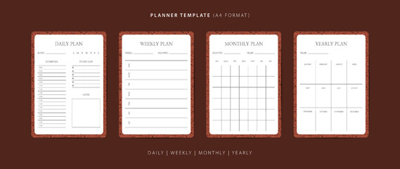 Set of daily, weekly, monthly, and yearly planner minimalist template with terrazzo pattern