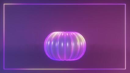 Obraz premium 3d render of low poly pumpkin in neon lights