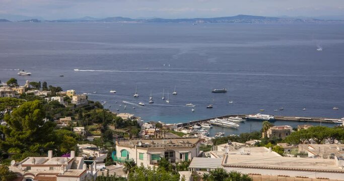 Time lapse overlooking the busy main port on the Italian island of Capri