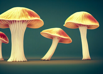 Wood mushroom, on plain country and rustic background, minimalist style design, 3D illustration