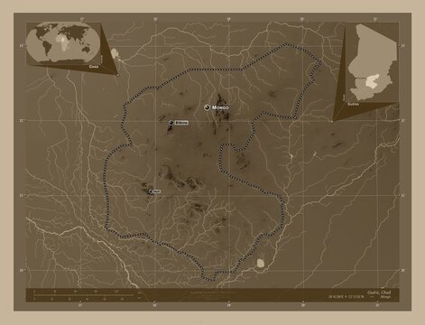 Guera, Chad. Sepia. Labelled points of cities