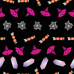 Spooky halloween witchy repeat pattern vector illustration