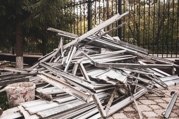 dismantled profile for drywall and building material, before the start of a major overhaul of the building