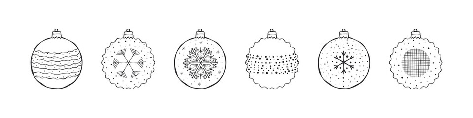 Christmas decoration. Hand drawn images. Xmas signs. Christmas tree balls. Vector images