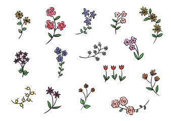 筆で書いた花のベクターイラストのセット