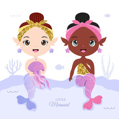 couple of glitter little mermaid illustration