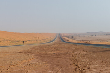 Two-way desert roads in the desert of Saudi Arabia