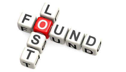 Block puzzle with lost and found word isolated