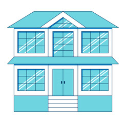 Vector white-blue house in line art style