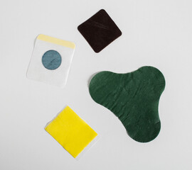 Set of medical plasters on a white background. Patch for weight loss, anti-tobacco and chronic...