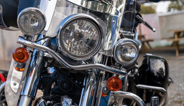 Close-up View Of Classic Motorcycle Headlights