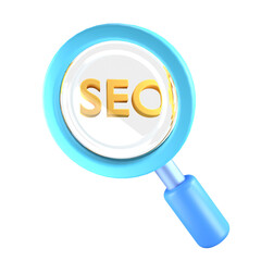 SEO marketing research magnifying glass 3D