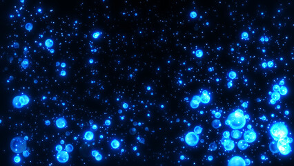 幻想的　泡　発光　液体　炭酸　イメージ　青色　清涼感