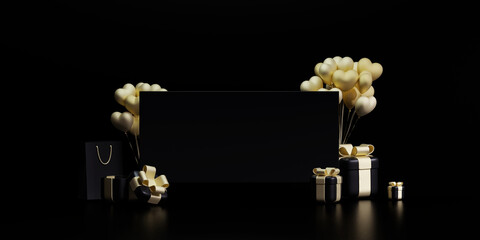 3d rendering Black friday sale background. banner,poster,podium on black background.