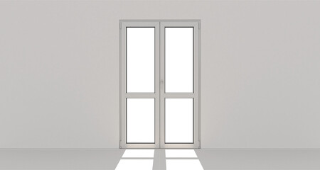 White door. White wall. Transparent. 3d. 3D render.
