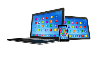 Smartphone, Digital Tablet Computer and Laptop