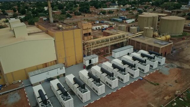 Cinematic Drone Shot of Container Power Plant in Niger, Africa