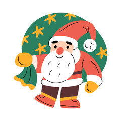 Cute Santa Claus with a bag of gifts