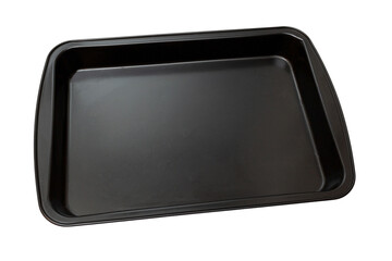 Empty black rectangular baking tray. Isolated on white background. Baking tray for baking in the oven. Top view.