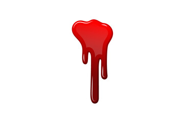 Blood drip 3d. Halloween bloodstain isolated white background. Splatter stain. Horror drop flow. Red scare ink. Blot texture. Colorful splash. Stream bleeding. Flowing liquid Vector illustration