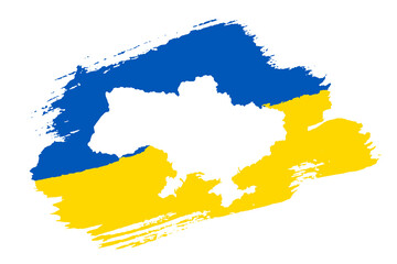 Ukrainian flag grunge brush stroke, map outline, isolated white background. Blue, yellow color. T-shirt print design textile, fabric. Symbol Ukraine. Design patriotism, freedom Vector illustration - 533604175