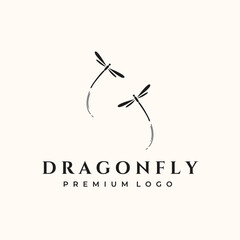 dragonfly vintage logo vector minimalist illustration design, twin dragonfly symbol design