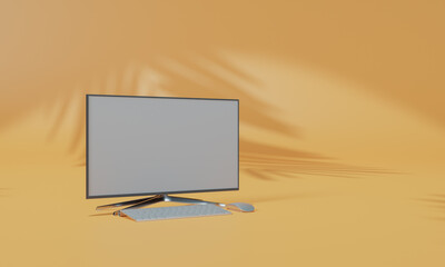 Screen Mock up with shadow color wall background,copy space. 3D rendering.