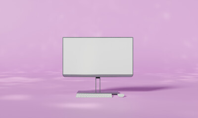 Screen Mock up with shadow color wall background,copy space. 3D rendering.