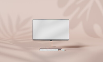 Screen Mock up with shadow color wall background,copy space. 3D rendering.