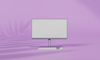 Screen Mock up with shadow color wall background,copy space. 3D rendering.