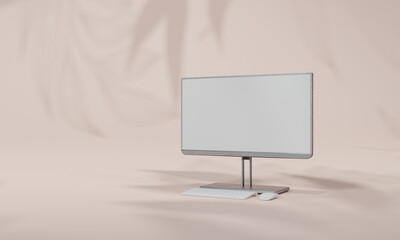 Screen Mock up with shadow color wall background,copy space. 3D rendering.