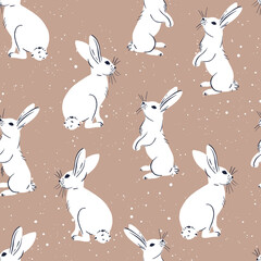 Cute Rabbit seamless pattern background. Vector flat cute polka dots template, simple minimal illustration.