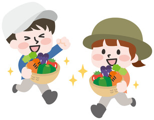 野菜をもつ農作業スタッフ