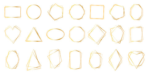 Set of geometric gold frame isolated on white.Golden Geometrical frames.Simple abstract golden frames.Set of luxury gold frames collection.Wedding invitation elements.