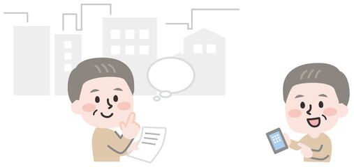 覆面調査をするシニア男性