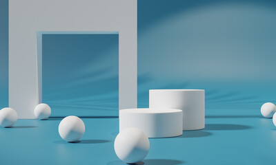 Podium with colorful background stand or podium pedestal on advertising display with blank backdrops. 3D rendering.
