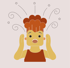 Autumn festival. Great Halloween or All Saints' Day. Funny vector illustration with the image of a frightened boy