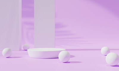 Podium with colorful background stand or podium pedestal on advertising display with blank backdrops. 3D rendering.
