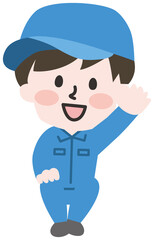  座る男性作業員のイラスト 