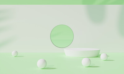 Podium with colorful background stand or podium pedestal on advertising display with blank backdrops. 3D rendering.