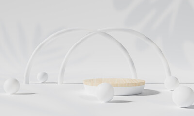 Podium with colorful background stand or podium pedestal on advertising display with blank backdrops. 3D rendering.
