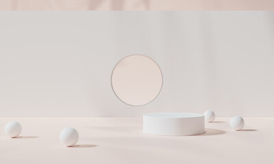 Podium with colorful background stand or podium pedestal on advertising display with blank backdrops. 3D rendering.