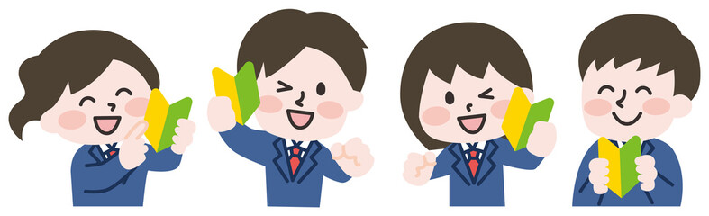  初心者マークをもつ学生たち のイラスト