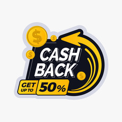 cashback label tag vector badges template design concept with gold dollar coin perfect for your boost product promotion sale, marketing kit icon, banner cashback